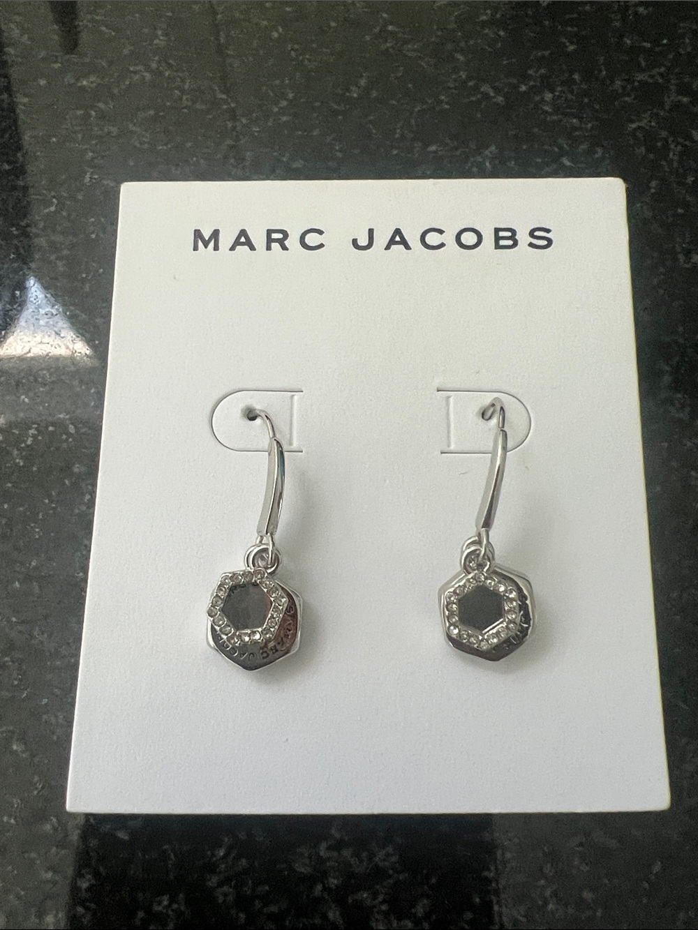 Marc Jacobs Silver Hexagon Crystal Drop Earrings - Silver